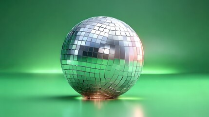 Shiny disco ball on green backdrop (1)