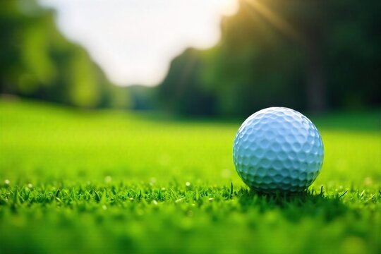 Close-Up of Golf Ball on Lush Green Fairway, Evoking Strategy and Professional Golf