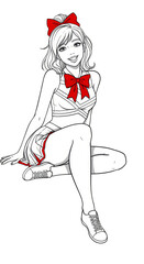 Anime Woman with Red Ribbon Bow Transparent Background Illustration