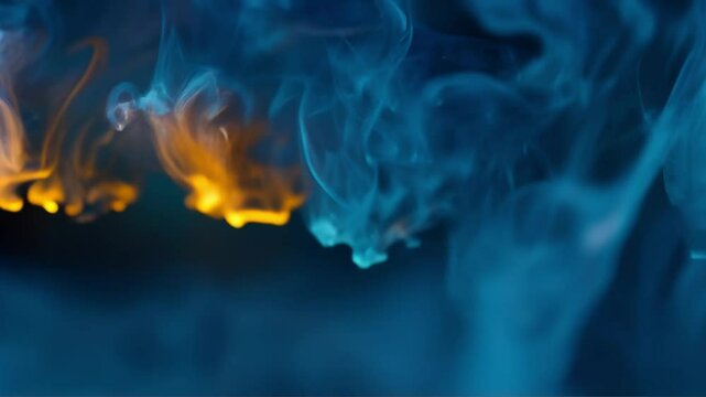 Blue smoke swirls on dark background, cinematic, soft lighting