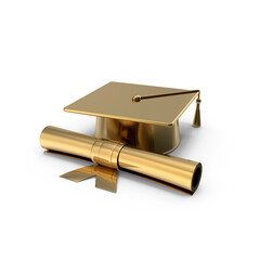 Graduation Cap and Diploma Education Achievement Success Symbol 3d transparent background png