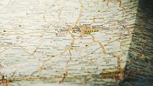 Old Travel Map details Main Highway Routes to Dallas USA SLIDE Reveal