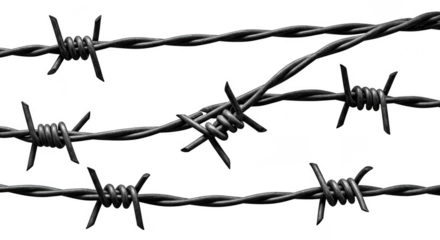 Barbed Wire Metal Sharp Fence Isolated on Transparent Background