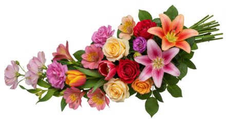 Colorful Flowers Bouquet Transparent Background Roses and Lilies Arrangement