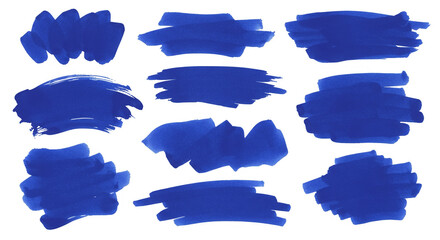 Blue Watercolor Brush Strokes Isolated Abstract Design Elements