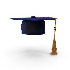 Graduation Cap Blue Academic Hat with Gold Tassel 3d transparent background png