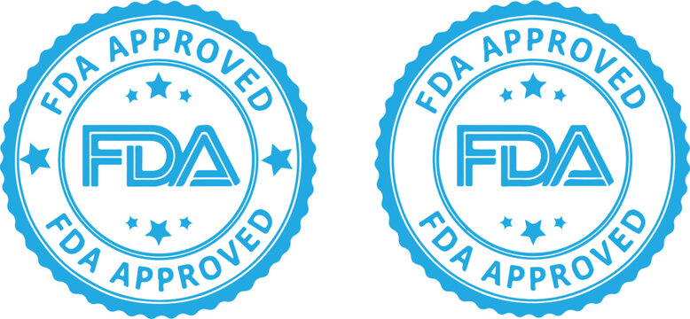 FDA Approved blue stamp seal on white background