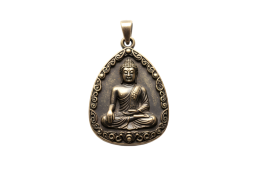 Brass Buddha Amulet Pendant in Meditative Pose on Black Background