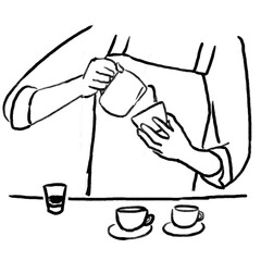 カフェラテを注ぐ人のシンプルなイラスト