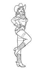 Fototapeta premium Cowgirl Illustration Posing Sexy Woman in Western Outfit Transparent