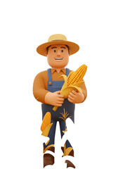 Cartoon Farmer Holding Corn Illustration with Agriculture Themes