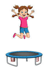 Cartoon Girl Jumping on Trampoline Playful Active Sport