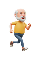Cartoon Grandfather Running Isolated With Grandpa Exercising Marathon