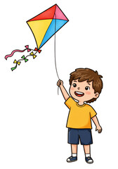 Cartoon Illustration Boy Playing Kite on Transparent Background