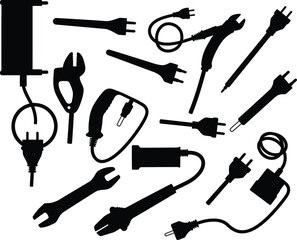 Comprehensive Electrical Tools and Connectors Silhouettes: Essential Equipment for Electricians and DIY Power Projects - Vector Set.
