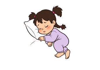 Cartoon Illustration of Sleeping Girl in Pajamas with Pillow