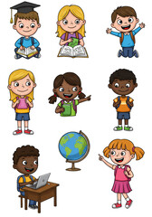 Cartoon Kids Students Illustration Globe Isolated Transparent Background