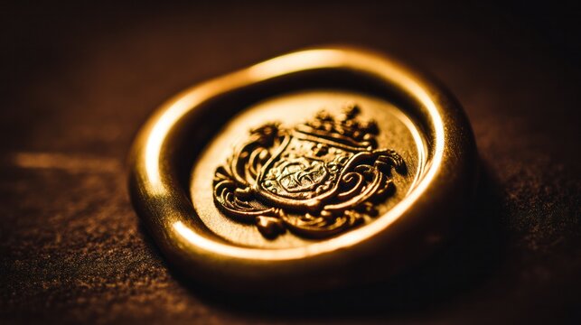 Golden embossed diploma seal with intricate details, symbolizing academic achievement and prestige - Powered by Adobe