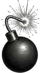 Cartoon Bomb Explosion Danger with Burning Fuse Transparent Background
