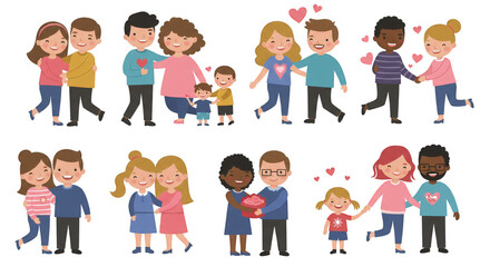 Cartoon Couples in Love PNG Isolated for Valentines Sweet Emotion