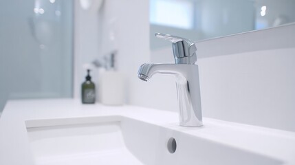 Modern bathroom interior with sleek faucet and neutral tones, designed for tranquil daily rituals