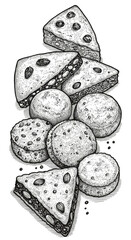 Cheese Blocks and Balls Illustration Swiss Food Dairy and Emmental