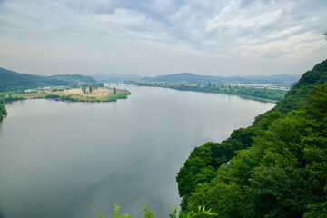 Geum River and Farmland from Cliffside