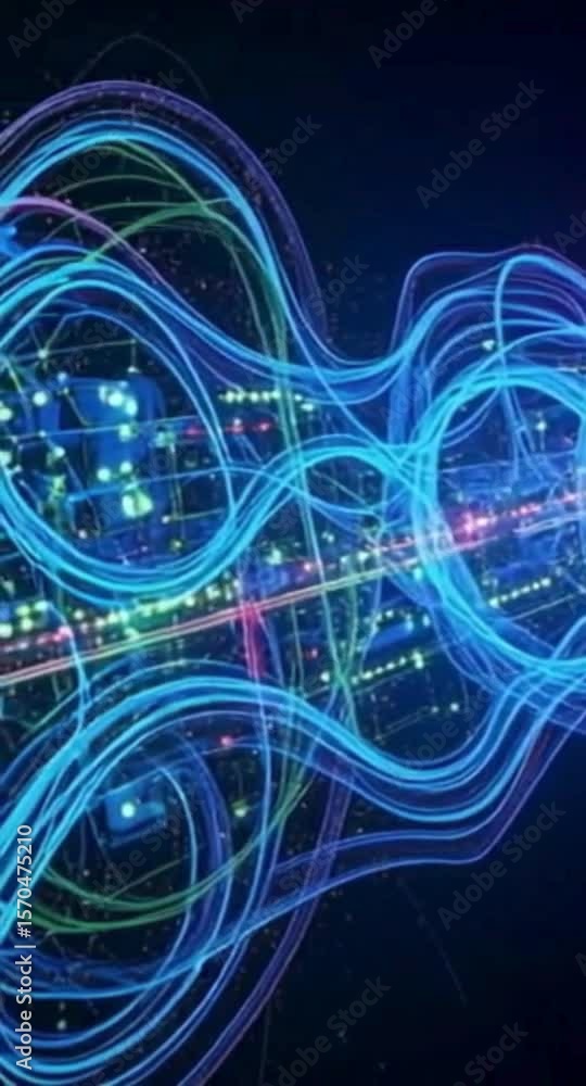 Poster abstract futuristic technology background with flowing neon lines and circuitry