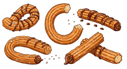 Churro Treat Illustration Sweet Chocolate Pastry Delicious Snack Isolated