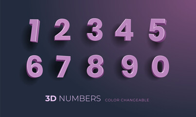Stylish Purple 3D Numbers Design with Customizable Colors on Dark Background