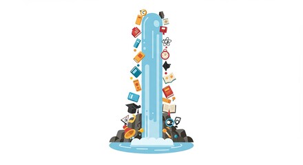 Waterfall of Knowledge Education and Learning Concepts with School Items