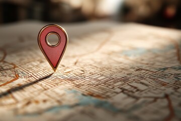 gps pin on paper map by generative ai