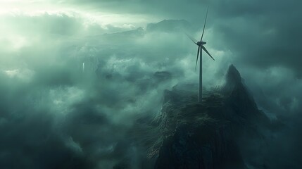 Ethereal Wind Turbine: A Misty Mountaintop Power Source