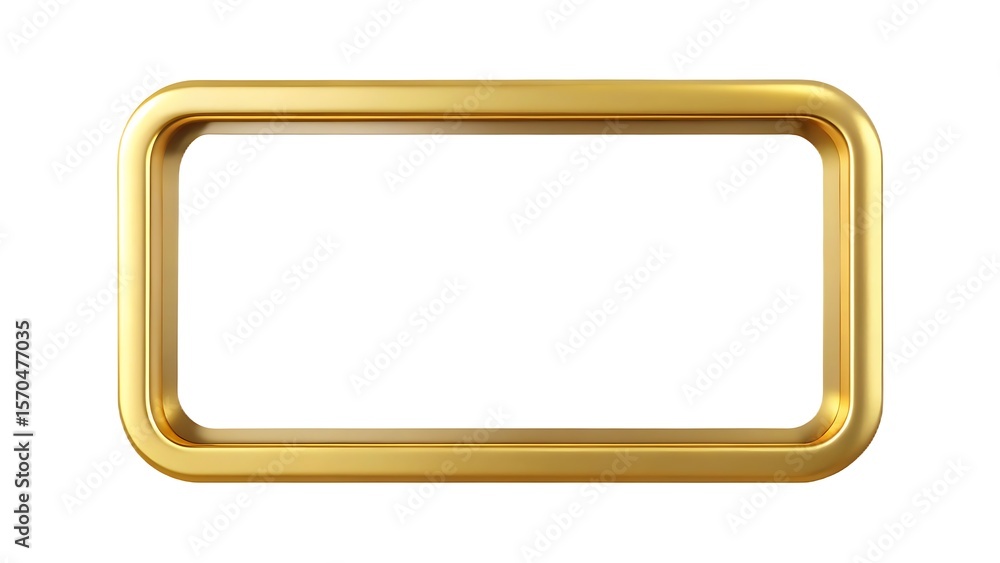 Poster shiny golden rectangular frame with rounded corners a luxurious decorative element isolated on white