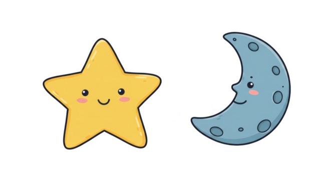 Cute Kawaii Star Moon Celestial Cartoon Illustration Transparent Design