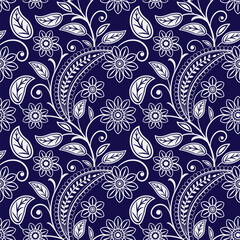 Seamless paisley floral pattern with vintage decorative design and retro textile style