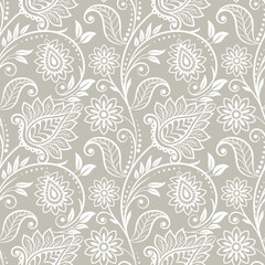 Seamless paisley floral pattern with vintage decorative design and retro textile style