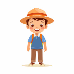 Adventurous Explorer: A young explorer stands confidently, ready for an adventure with his backpack and sun hat, capturing the spirit of curiosity and the joy of exploration.