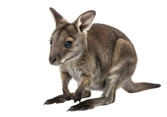 Cute Brown Baby Wallaby Sitting Isolated on Transparent Background