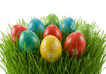 Decorative Easter Eggs on Grass Color Spring Holiday PNG Isolated