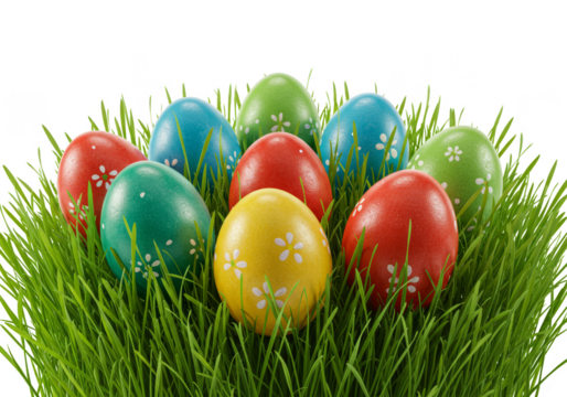 Decorative Easter Eggs on Grass Color Spring Holiday PNG Isolated