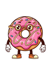 Cute Cartoon Donut Character with Glasses and Shoes Illustration