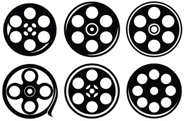 Collection of six black and white film reels in a grid pattern