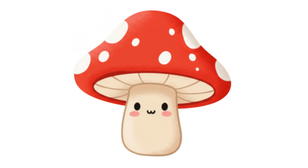 Cute Cartoon Mushroom with Red Cap Illustration Isolated Background