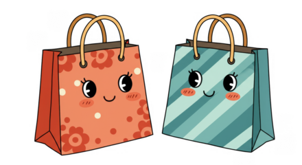 Cute Cartoon Shopping Bag Illustration with Stripes and Flowers