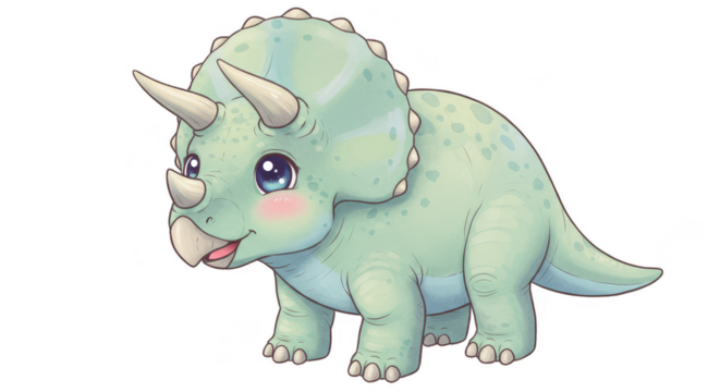 Cute Cartoon Triceratops Dinosaur Illustration Isolated Transparent Background