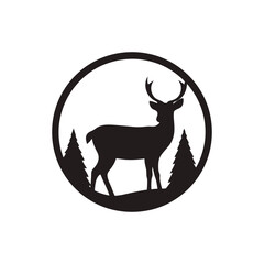 Deer Silhouette Isolated on White Background