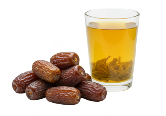 Dates and Tea in Clear Glass Food Studio Shot Transparent
