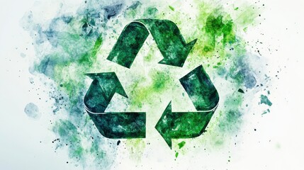 Recycling symbol on abstract watercolor background