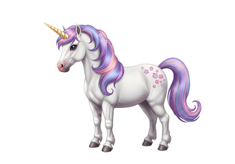 Digital Art of White Unicorn with Floral Details Isolated on Black